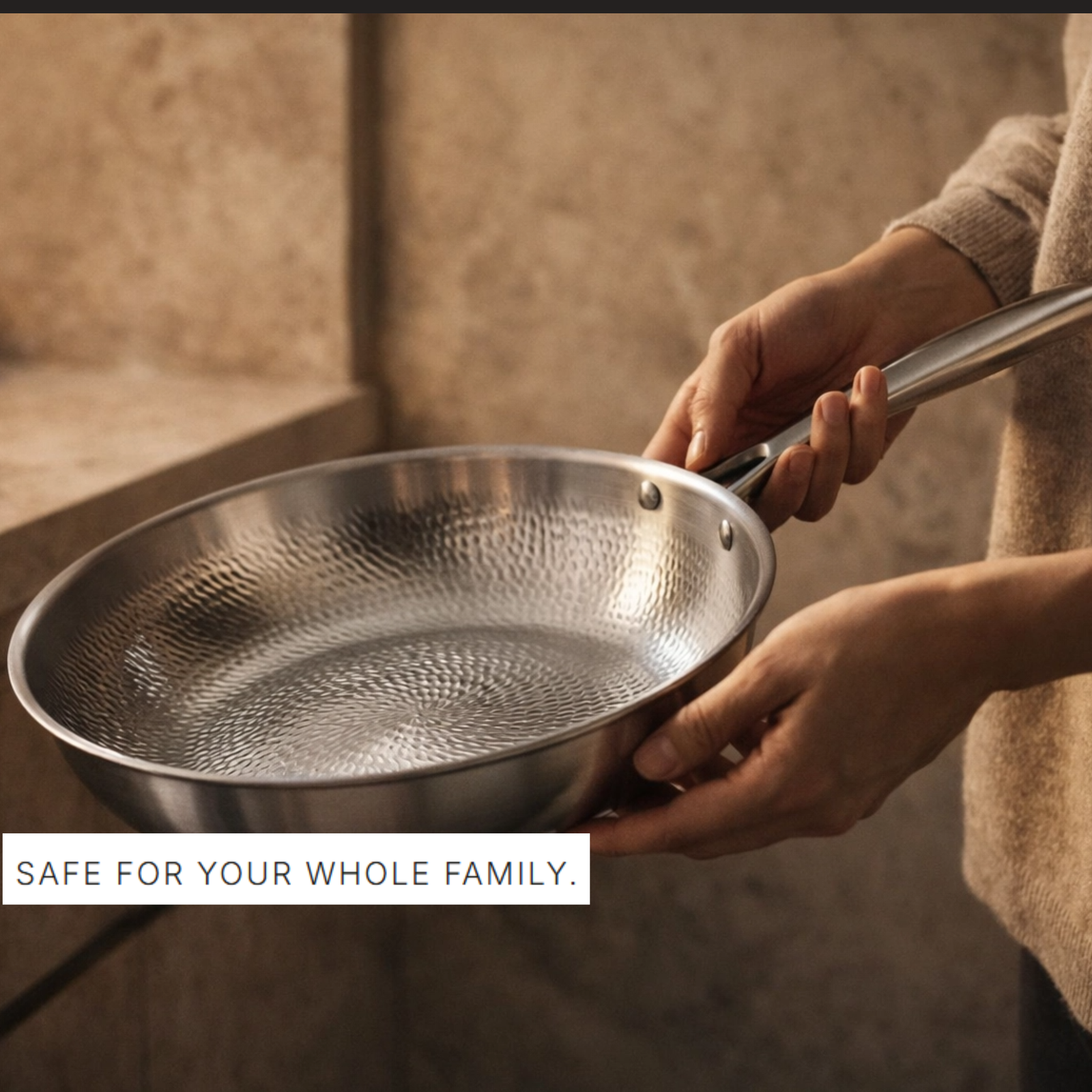 RESH 3-Ply Titanium Frying Pan – Hammered Surface, 100% Titanium, No PFAS/PTFE/PFOA Naturally Non-stick pan