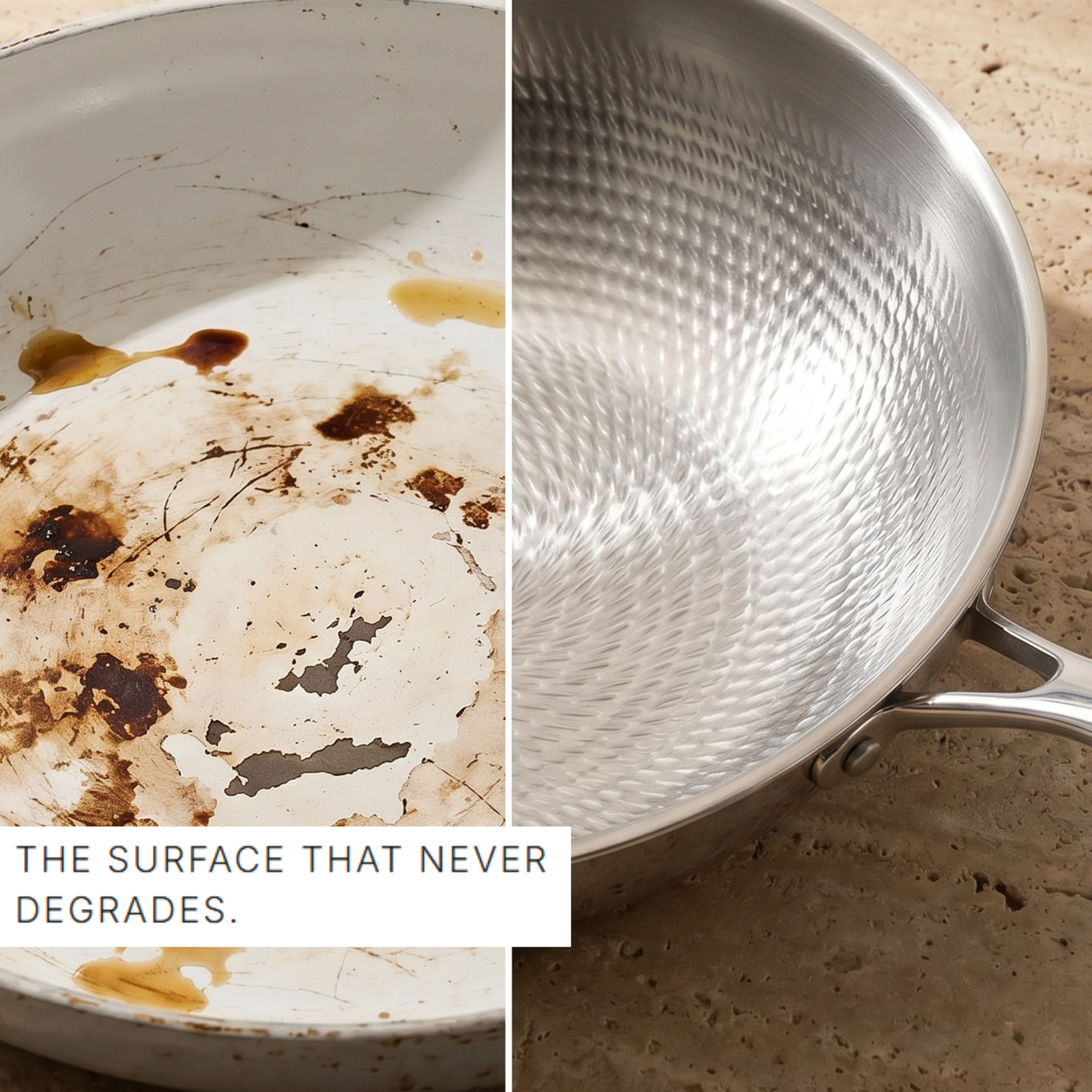 RESH 3-Ply Titanium Frying Pan – Hammered Surface, 100% Titanium, No PFAS/PTFE/PFOA Naturally Non-stick pan