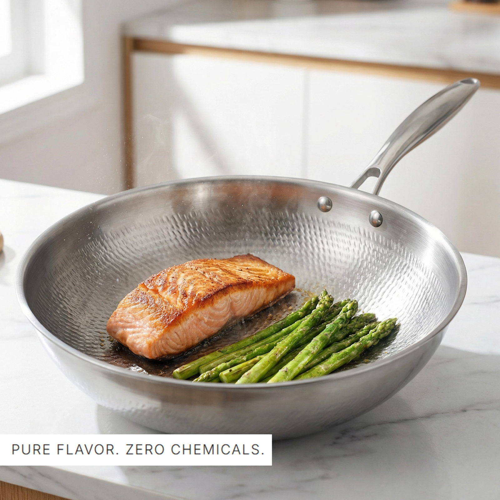 RESH 3-Ply Titanium Frying Pan – Hammered Surface, 100% Titanium, No PFAS/PTFE/PFOA Naturally Non-stick pan